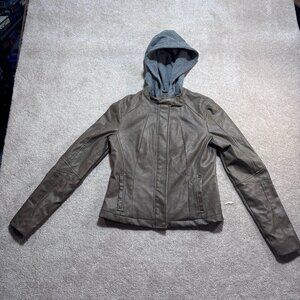 Jack Faux Leather Jacket Juniors Size Small Full Zip Biker Brown